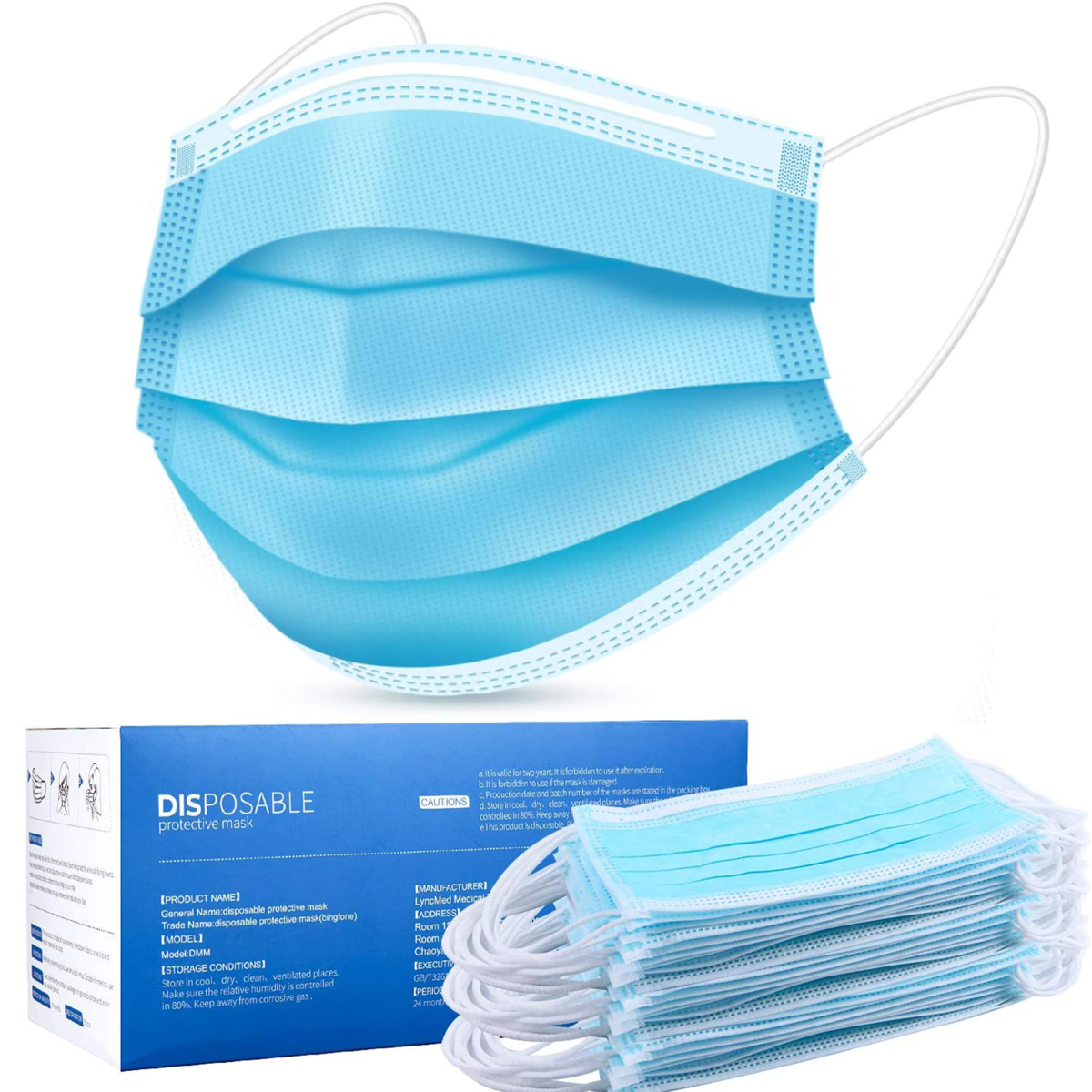 Disposable Face Masks 50 Packs(Blue)